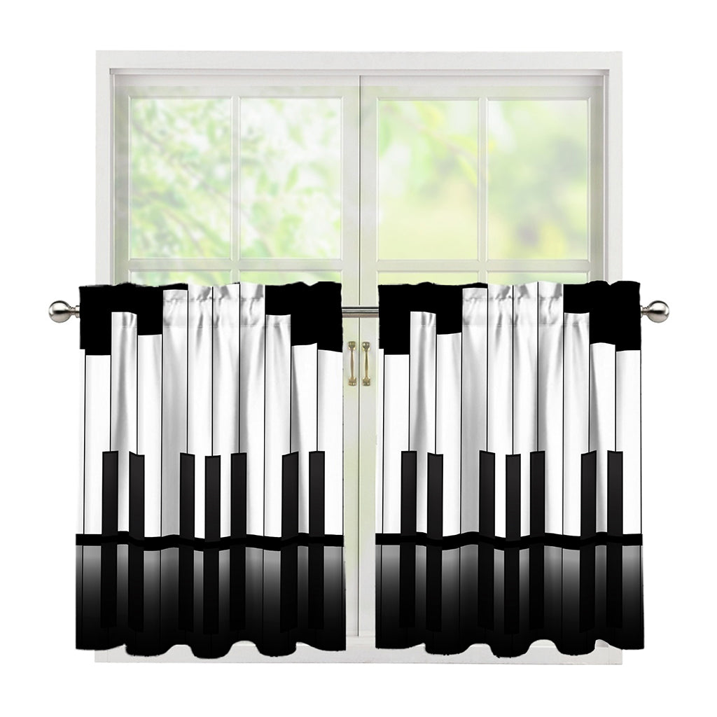 Black And White Piano Keyboard Print Tier Curtains