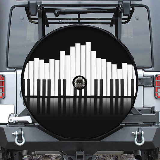 Black And White Piano Keyboard Print Tire Cover With Camera Hole