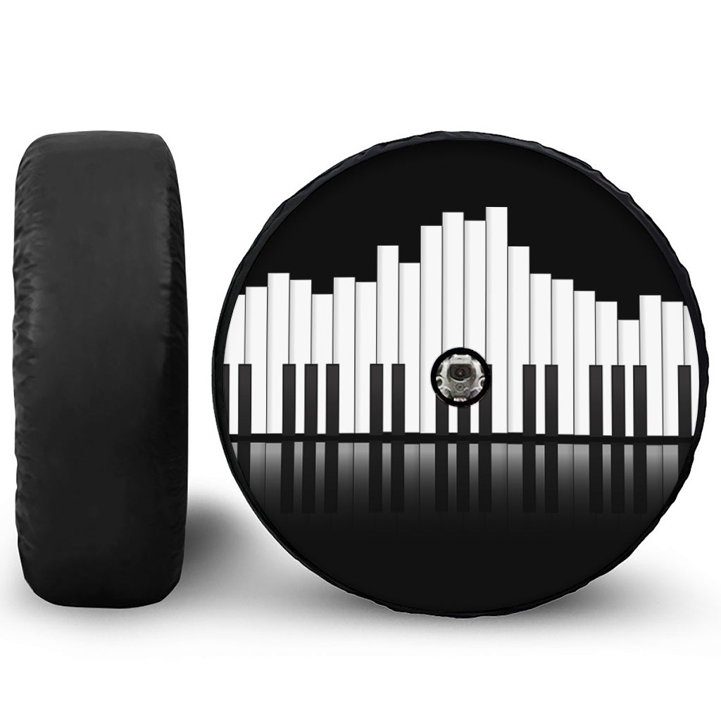 Black And White Piano Keyboard Print Tire Cover With Camera Hole