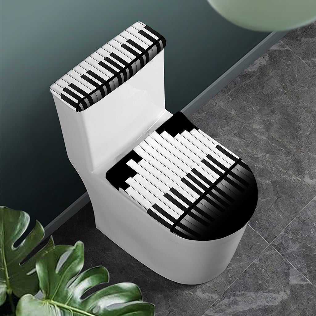 Black And White Piano Keyboard Print Toilet Lid And Tank Cover Set