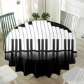 Black And White Piano Keyboard Print Waterproof Round Tablecloth