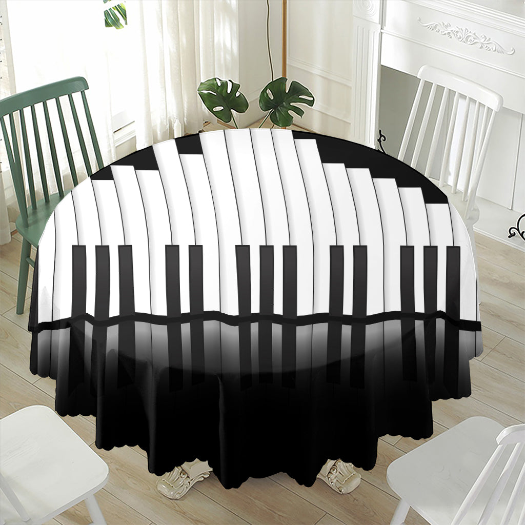 Black And White Piano Keyboard Print Waterproof Round Tablecloth