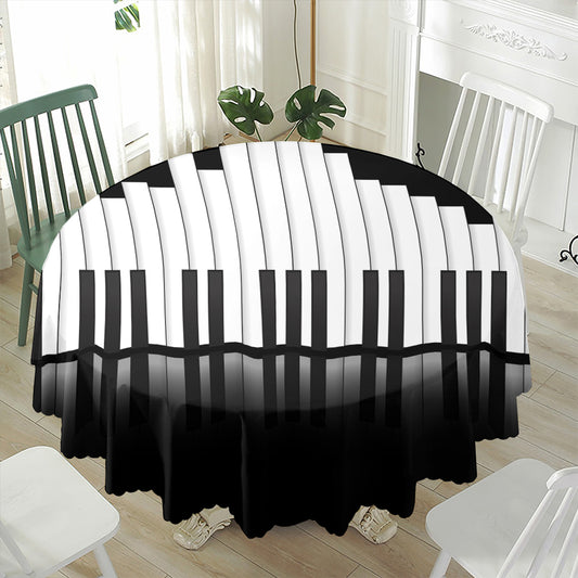 Black And White Piano Keyboard Print Waterproof Round Tablecloth
