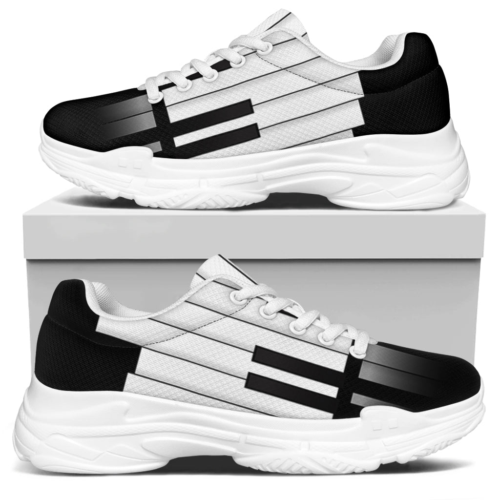 Black And White Piano Keyboard Print White Chunky Shoes
