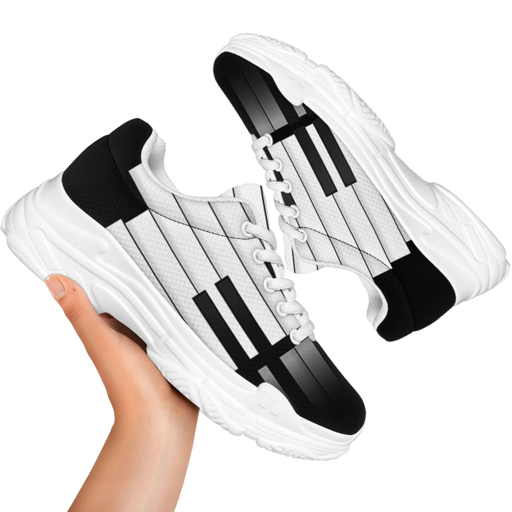 Black And White Piano Keyboard Print White Chunky Shoes