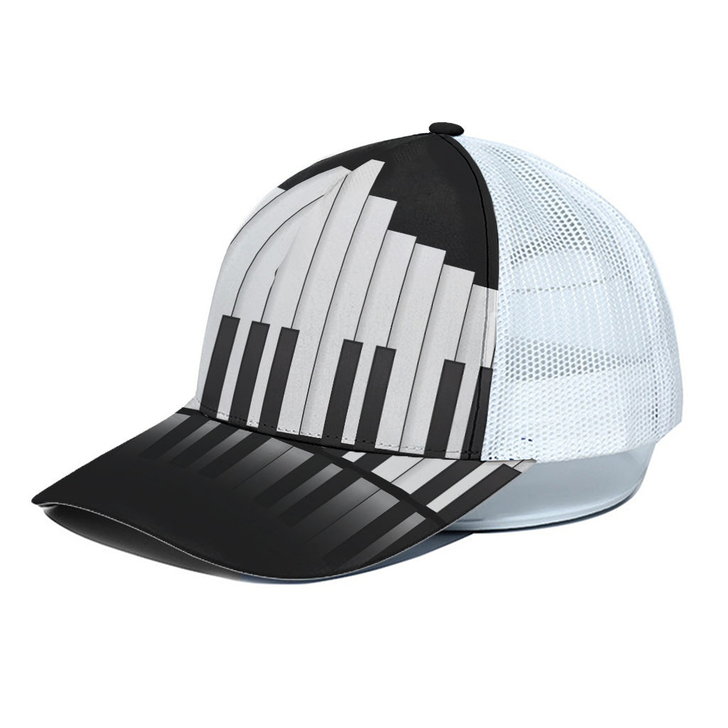 Black And White Piano Keyboard Print White Mesh Trucker Cap