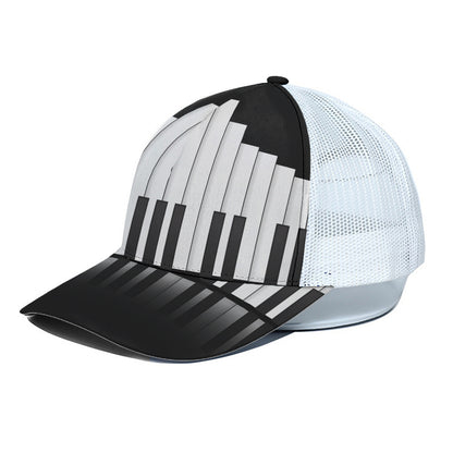 Black And White Piano Keyboard Print White Mesh Trucker Cap