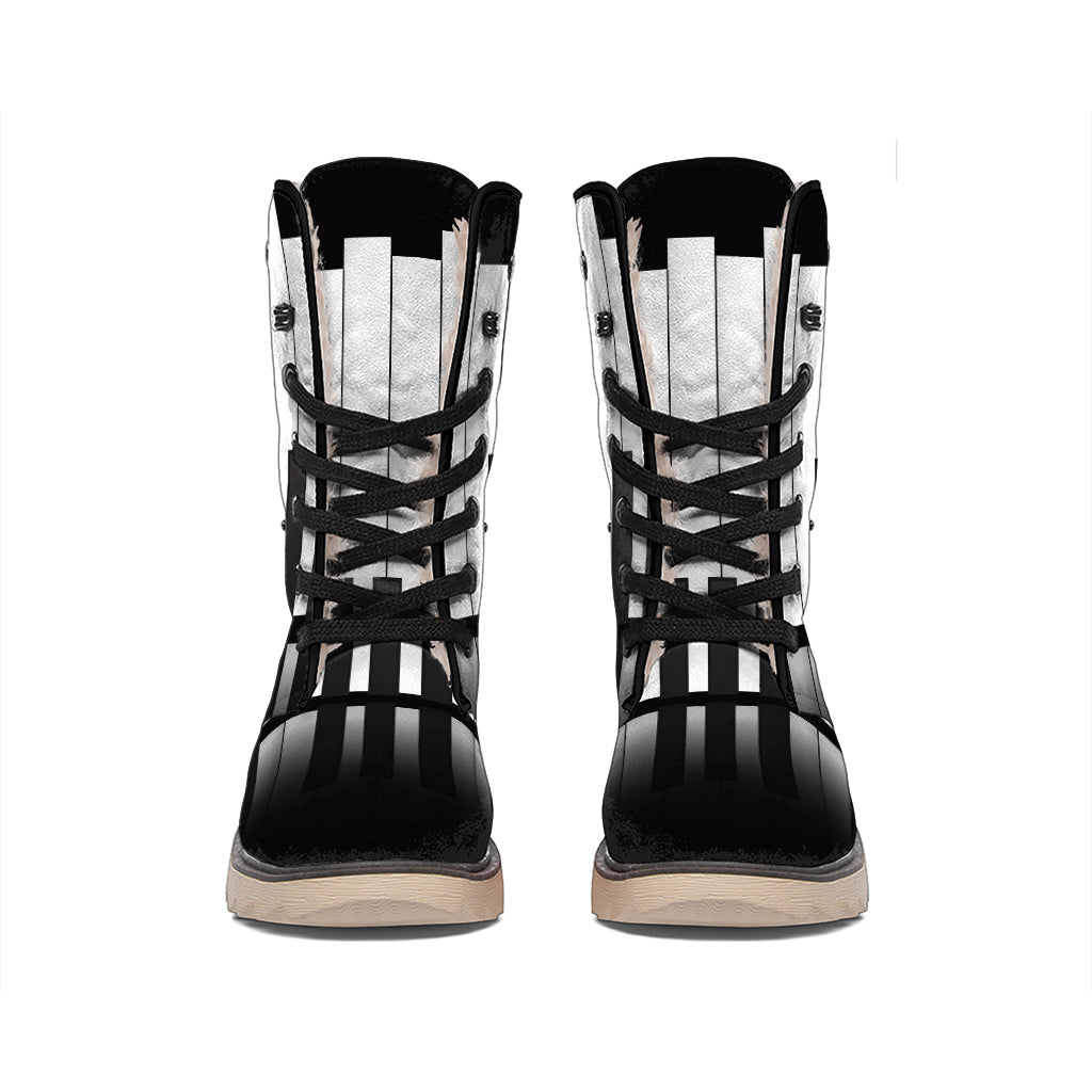 Black And White Piano Keyboard Print Winter Boots