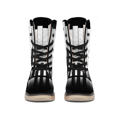 Black And White Piano Keyboard Print Winter Boots