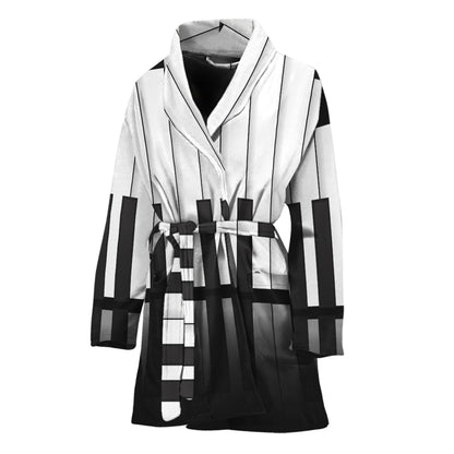 Black And White Piano Keyboard Print Women's Bathrobe