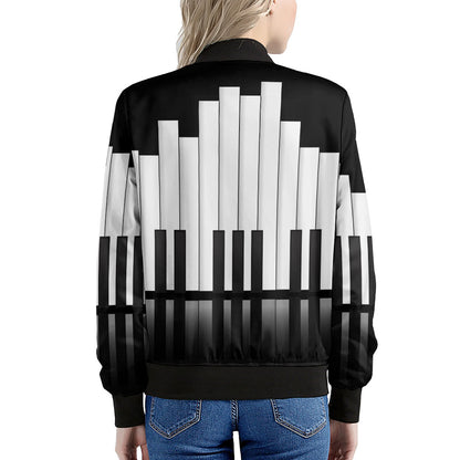 Black And White Piano Keyboard Print Women's Bomber Jacket