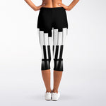 Black And White Piano Keyboard Print Women's Capri Leggings