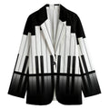 Black And White Piano Keyboard Print Women's Cotton Blazer