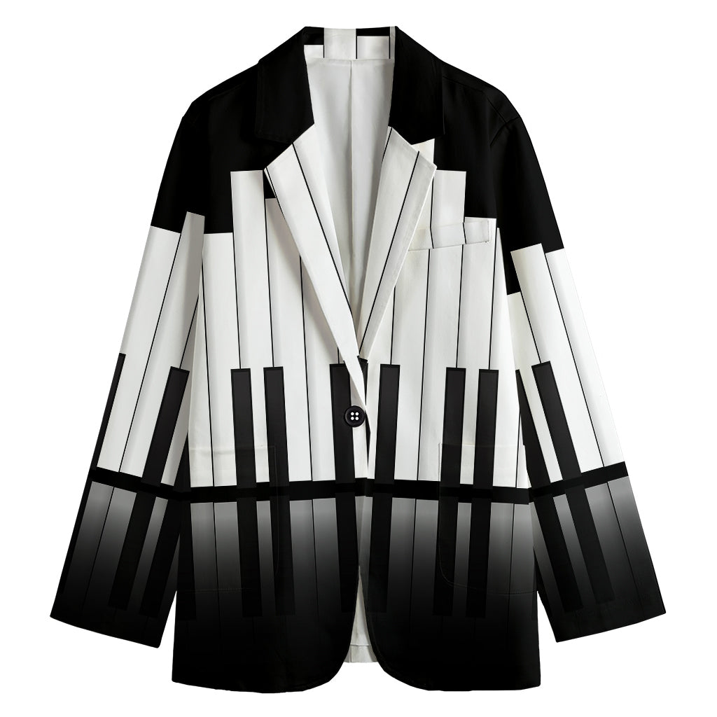Black And White Piano Keyboard Print Women's Cotton Blazer