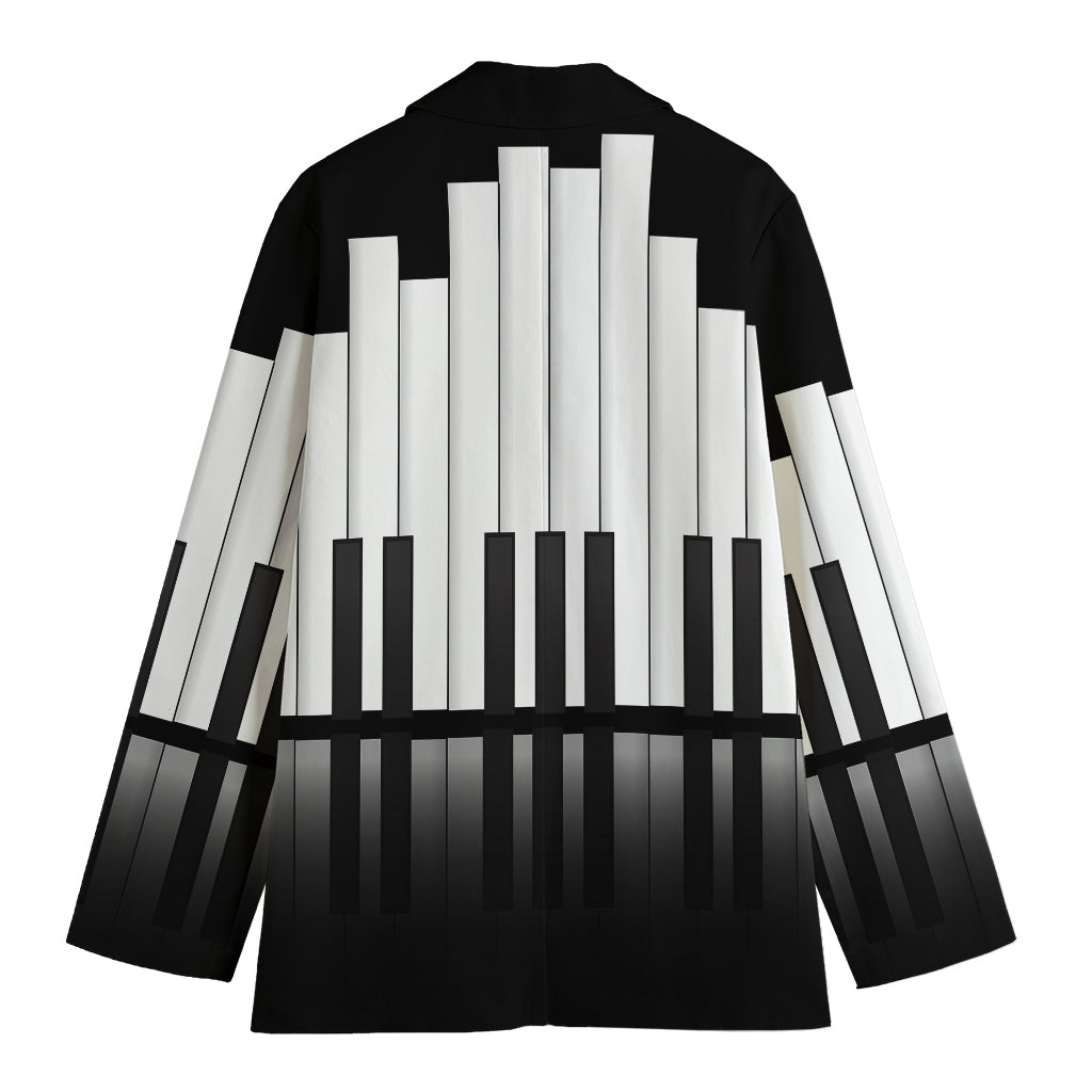 Black And White Piano Keyboard Print Women's Cotton Blazer