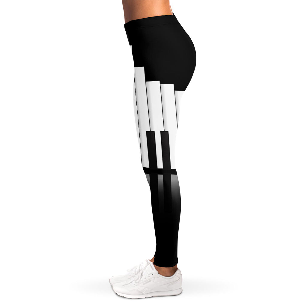 Black And White Piano Keyboard Print Women's Leggings