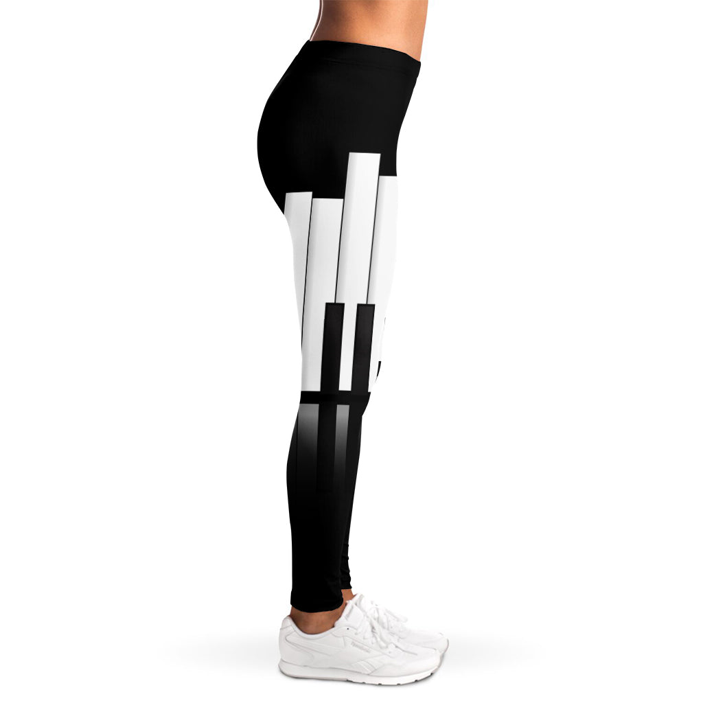 Black And White Piano Keyboard Print Women's Leggings
