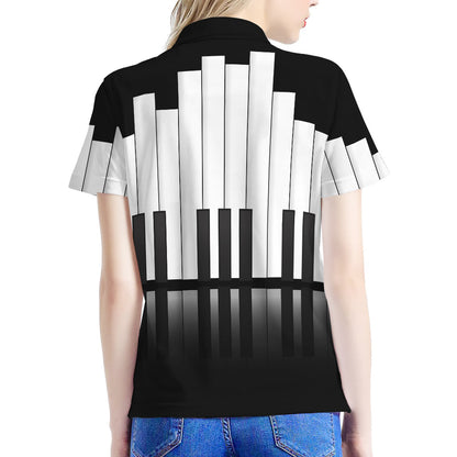 Black And White Piano Keyboard Print Women's Polo Shirt