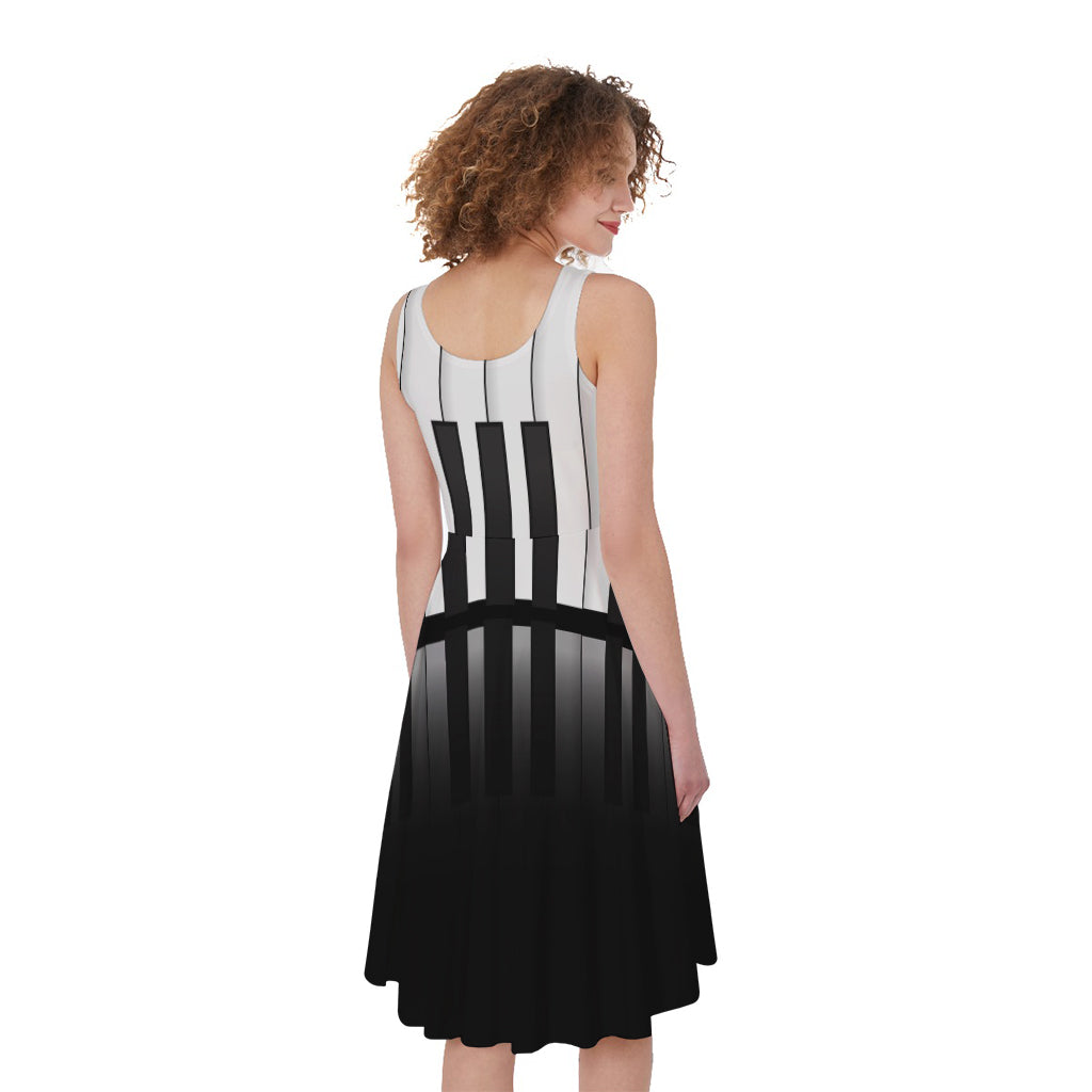 Black And White Piano Keyboard Print Women's Sleeveless Dress