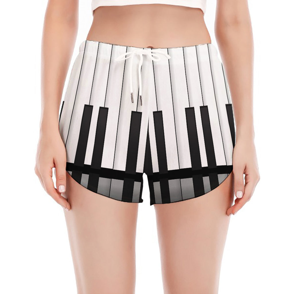 Black And White Piano Keyboard Print Women's Split Running Shorts