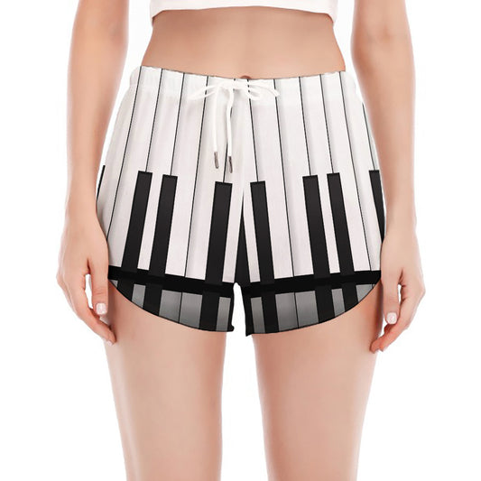 Black And White Piano Keyboard Print Women's Split Running Shorts