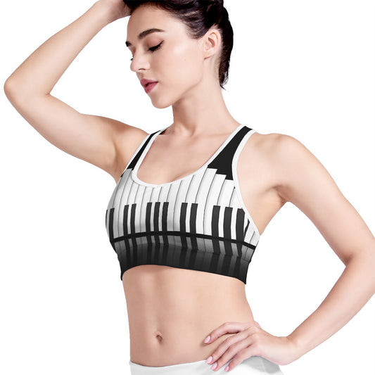 Black And White Piano Keyboard Print Women's Sports Bra