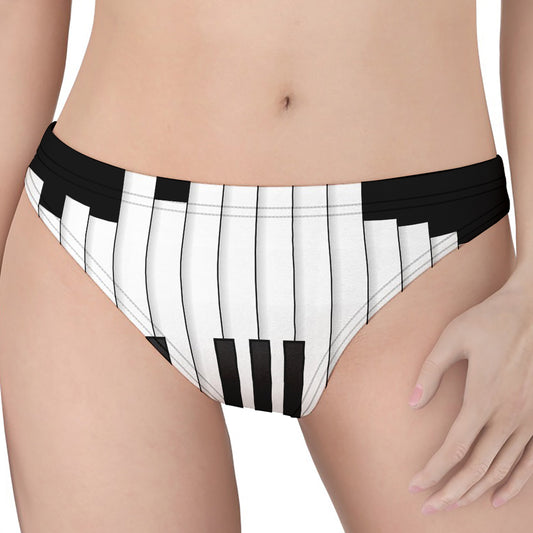 Black And White Piano Keyboard Print Women's Thong