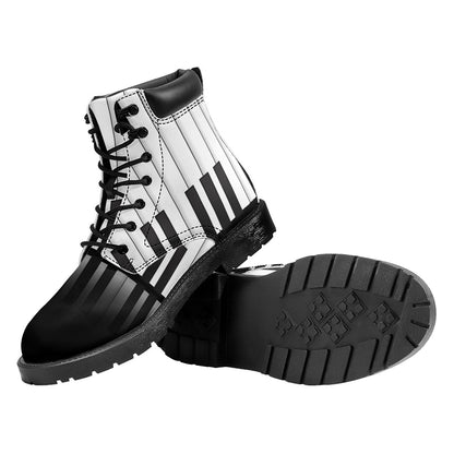 Black And White Piano Keyboard Print Work Boots