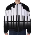 Black And White Piano Keyboard Print Zip Sleeve Bomber Jacket