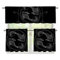 Black And White Pisces Sign Print 3 Piece Kitchen Curtains