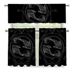 Black And White Pisces Sign Print 3 Piece Kitchen Curtains