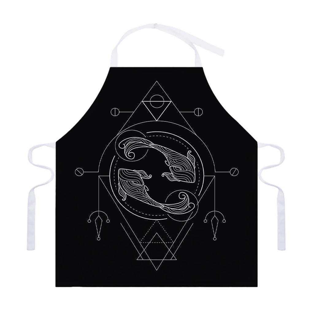 Black And White Pisces Sign Print Adjustable Apron