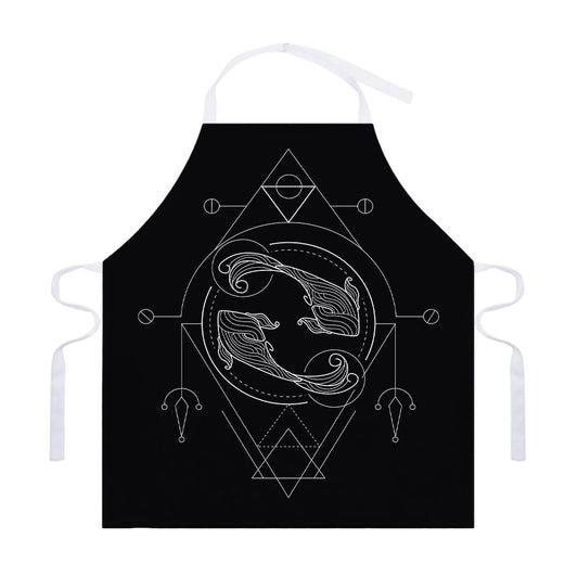 Black And White Pisces Sign Print Adjustable Apron