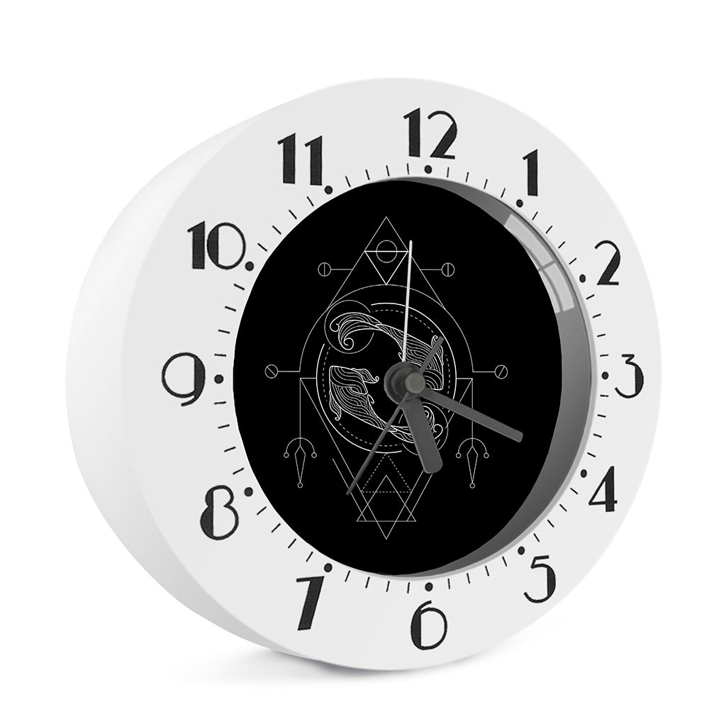 Black And White Pisces Sign Print Alarm Clock