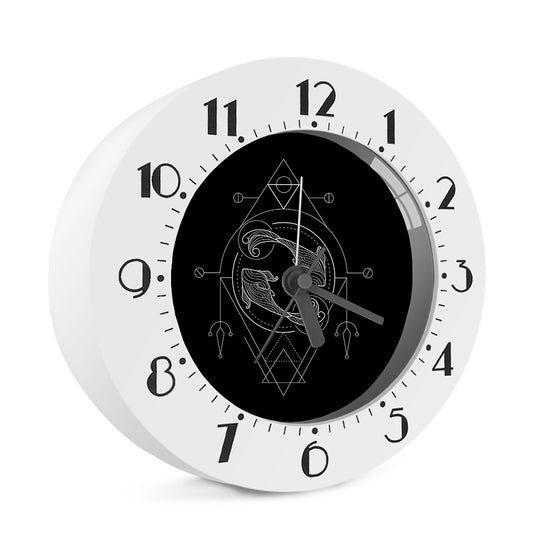 Black And White Pisces Sign Print Alarm Clock