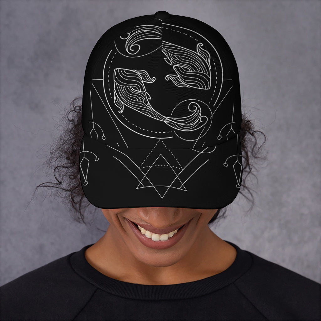 Black And White Pisces Sign Print Baseball Cap