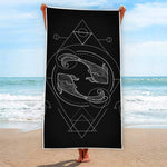 Black And White Pisces Sign Print Beach Towel