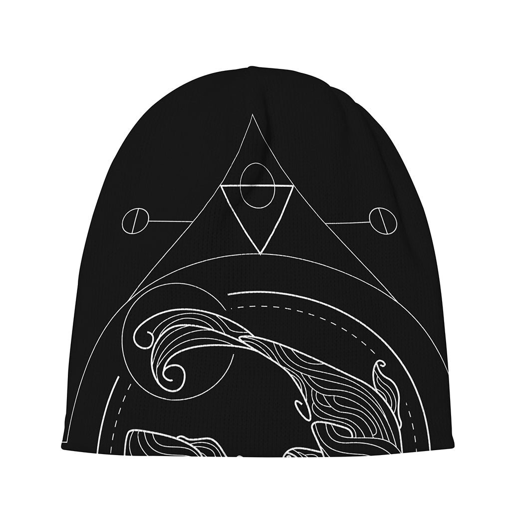 Black And White Pisces Sign Print Beanie