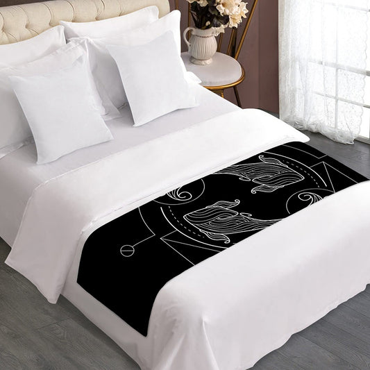 Black And White Pisces Sign Print Bed Runner