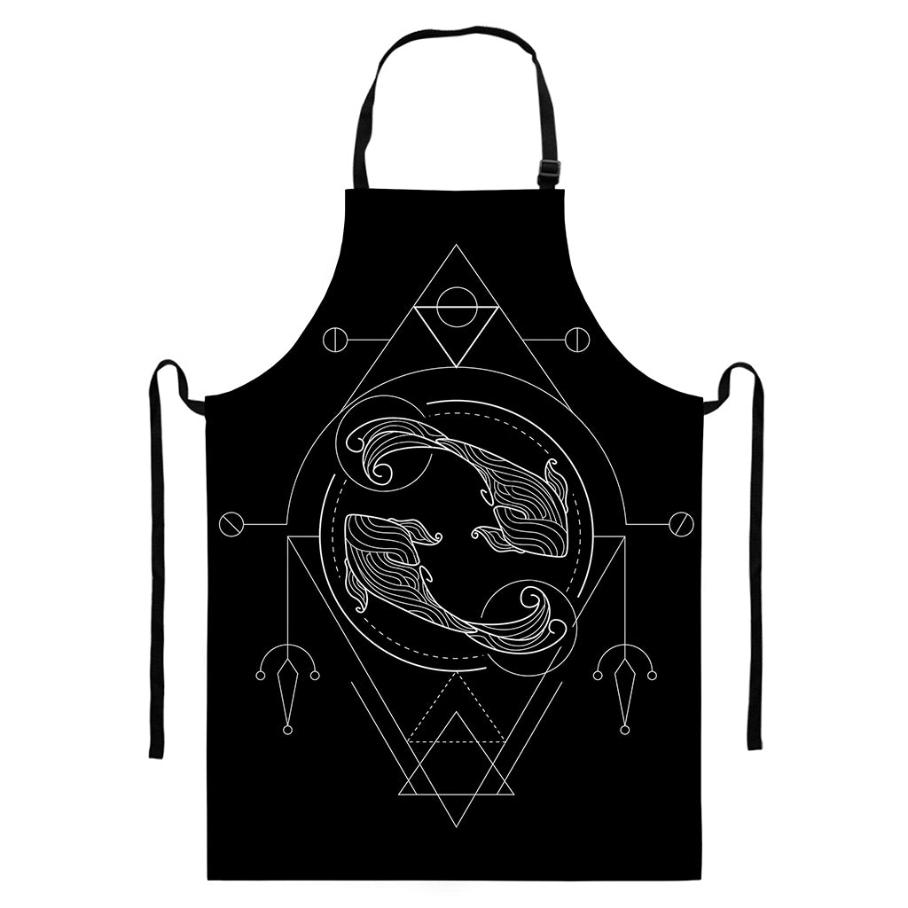 Black And White Pisces Sign Print Bib Apron With Pocket