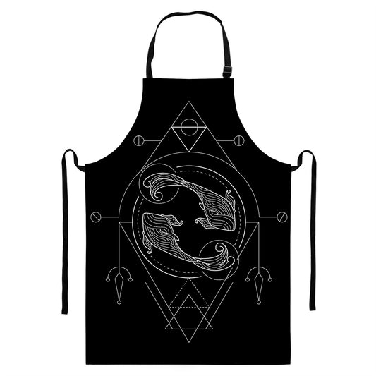 Black And White Pisces Sign Print Bib Apron With Pocket