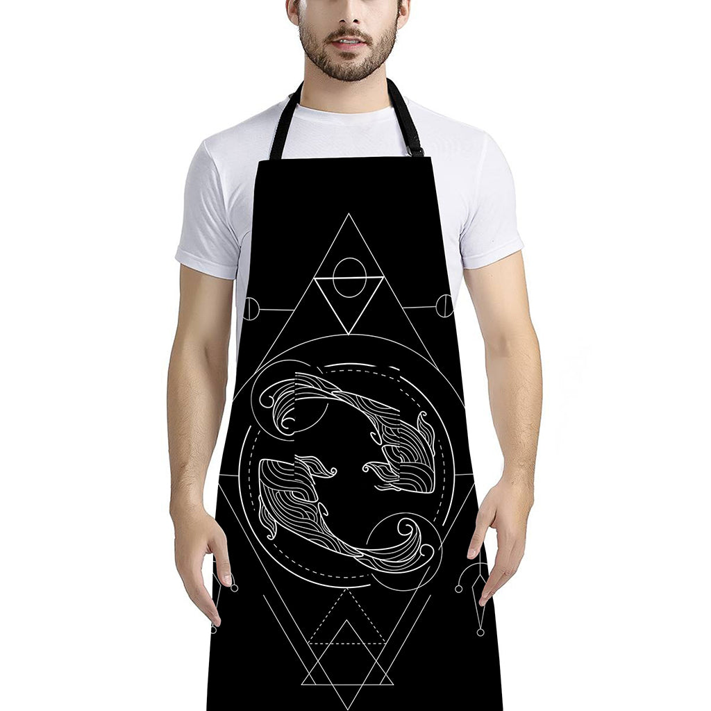 Black And White Pisces Sign Print Bib Apron With Pocket