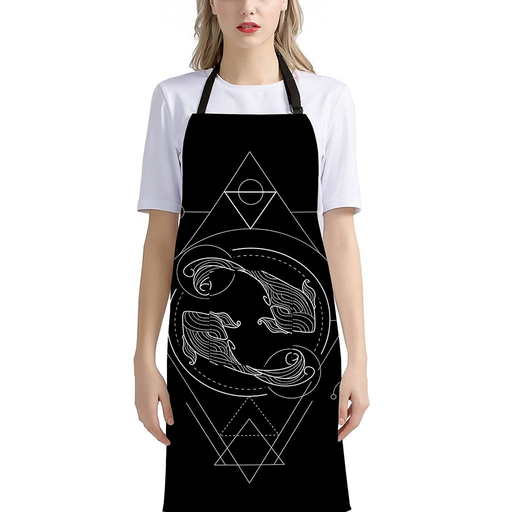 Black And White Pisces Sign Print Bib Apron With Pocket