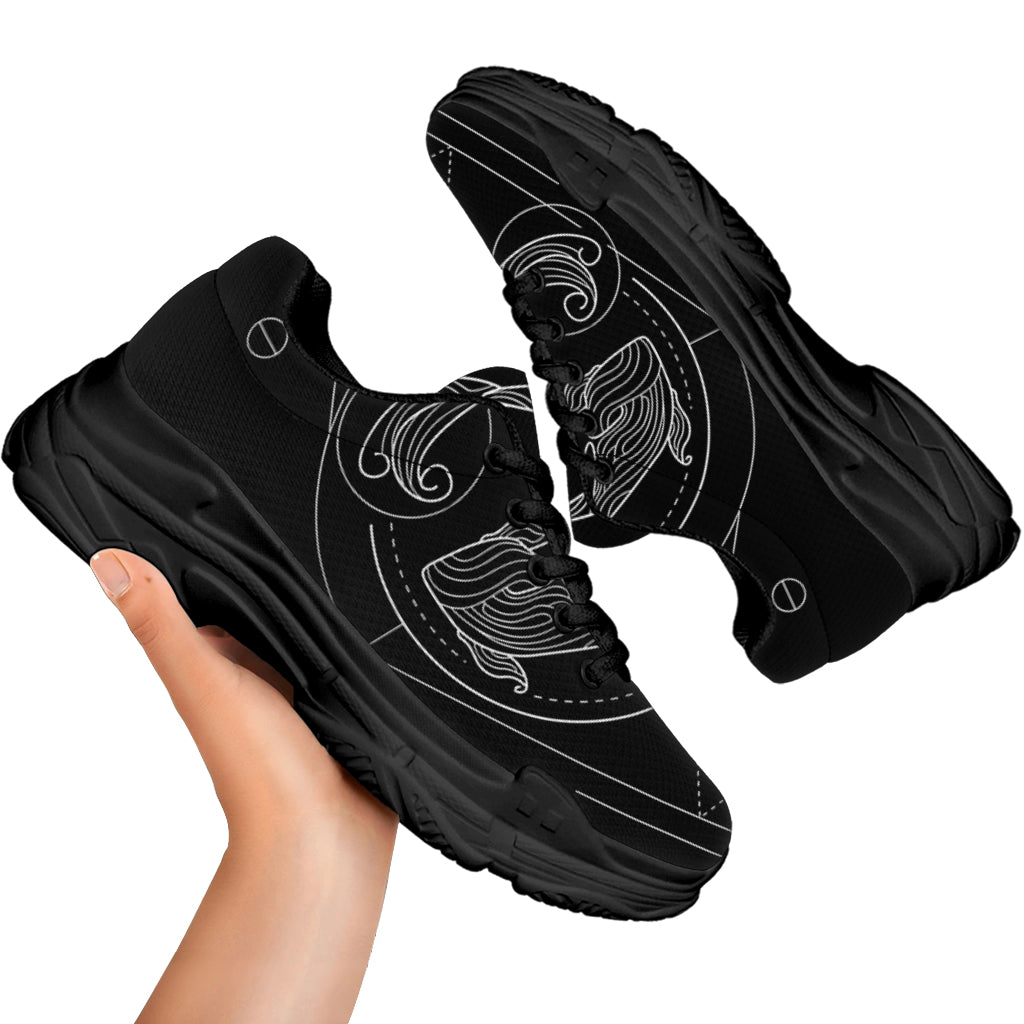 Black And White Pisces Sign Print Black Chunky Shoes