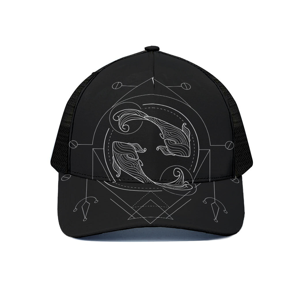 Black And White Pisces Sign Print Black Mesh Trucker Cap