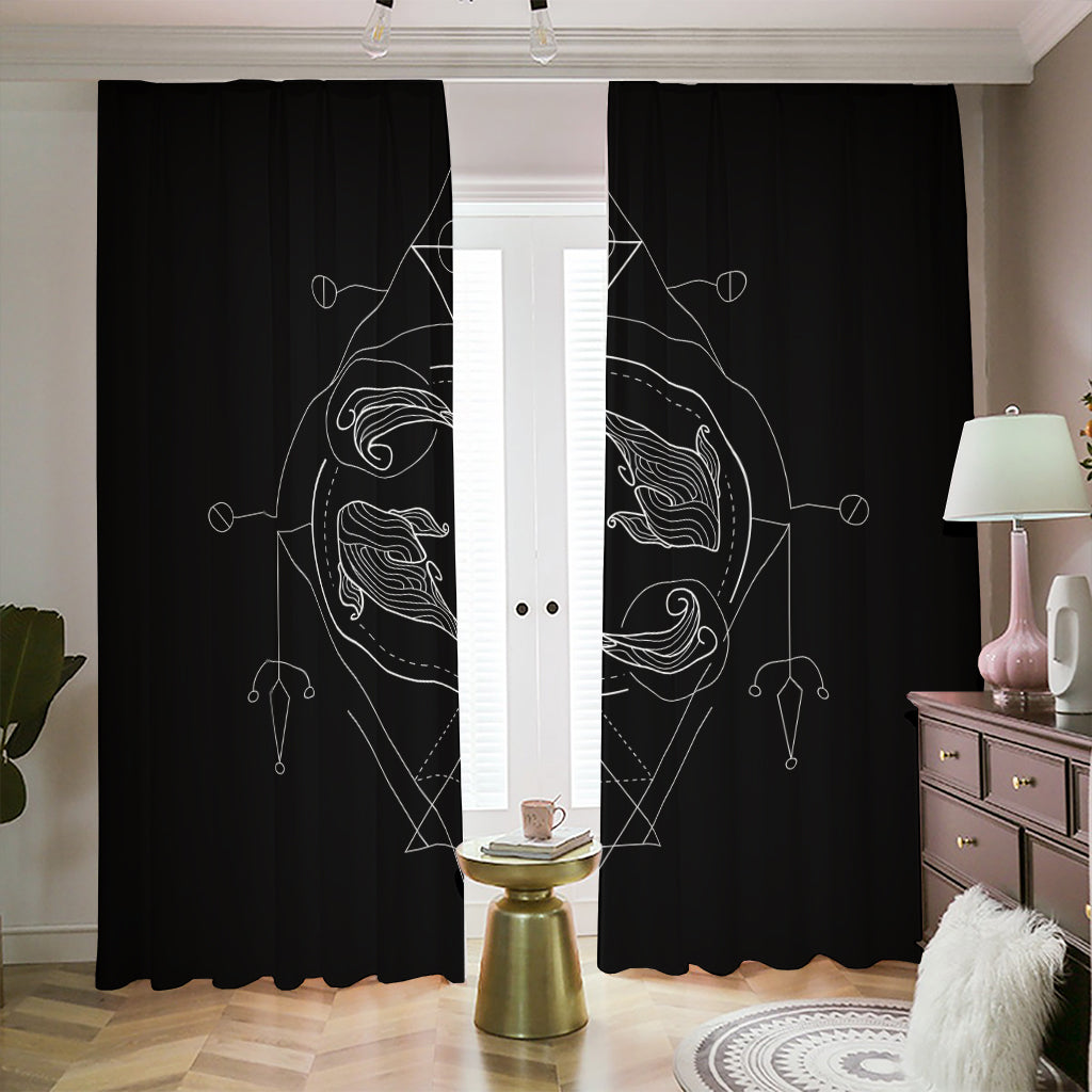 Black And White Pisces Sign Print Blackout Pencil Pleat Curtains