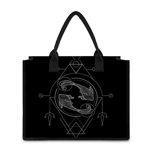 Black And White Pisces Sign Print Canvas Tote Bag