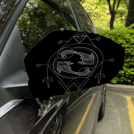 Black And White Pisces Sign Print Car Side Mirror Covers