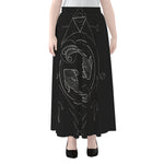 Black And White Pisces Sign Print Chiffon Maxi Skirt