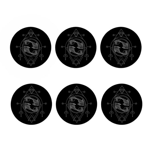 Black And White Pisces Sign Print Coaster Set